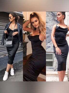 Black Bodycon Slip Dress Women Size S M L Sexy Mini Dress Clubwear or Night Out